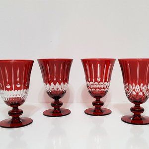 Williams Sonoma Set of 4 Wilshire Jewel Cut Red Goblet Glasses 9.25 OZ New